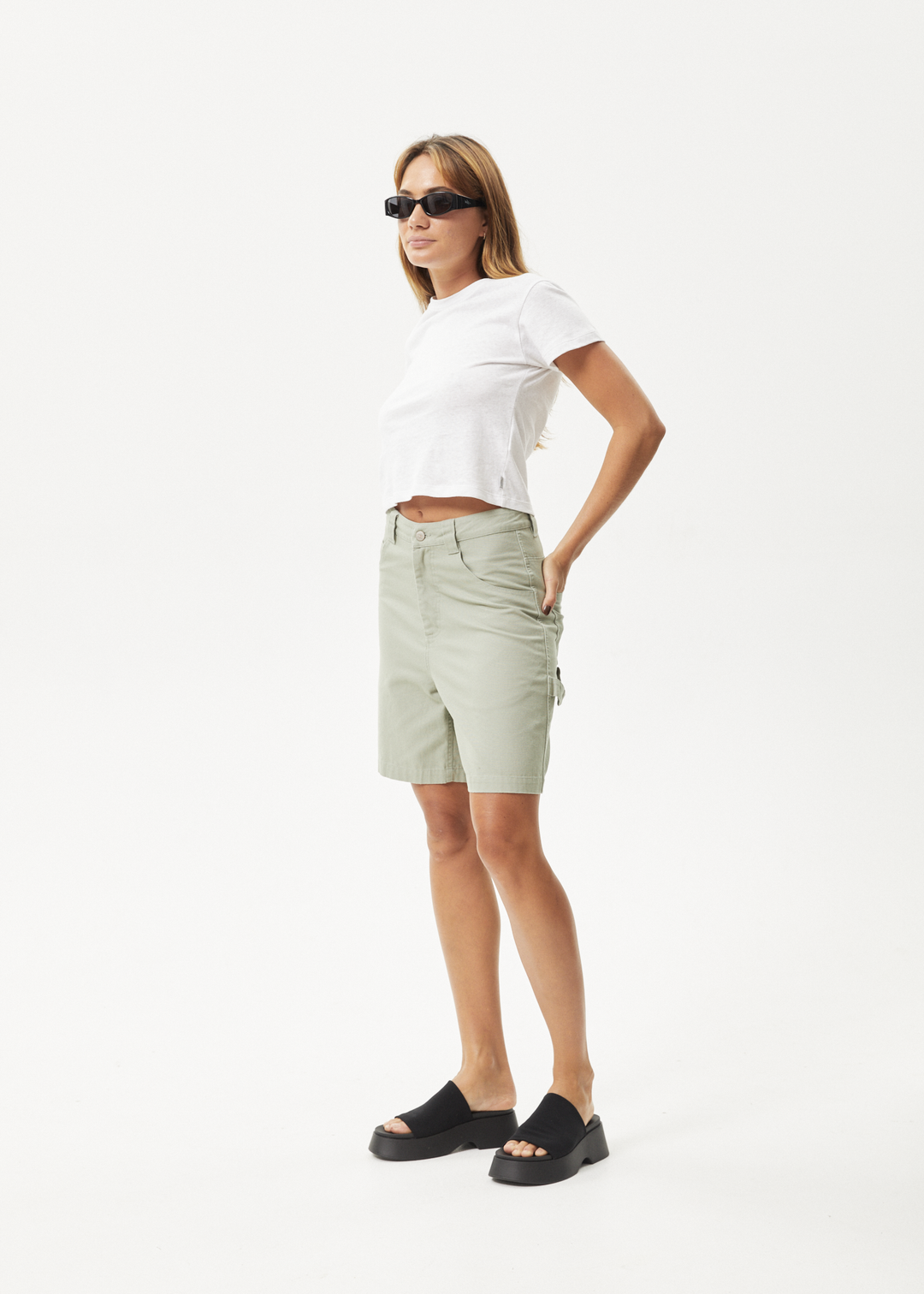 AFENDS Womens Emilie - Canvas Carpenter Short - Eucalyptus 