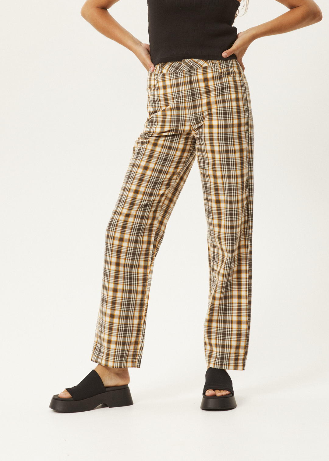 AFENDS Womens Check Out Shelby - Pants - Moonbeam Check 