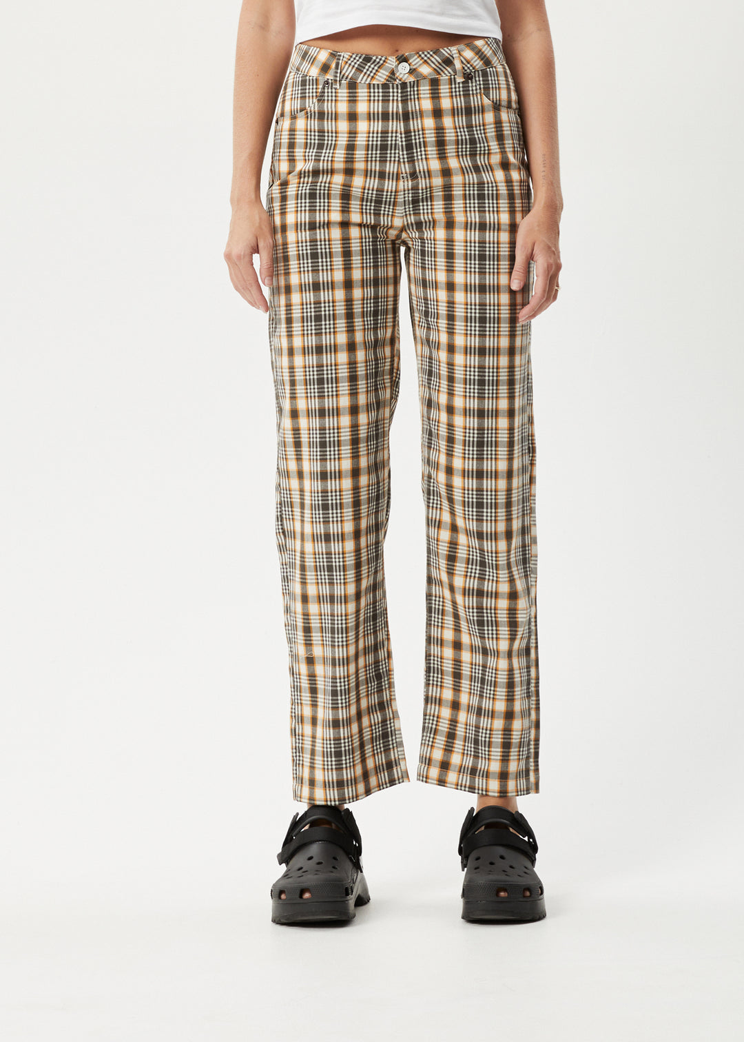 AFENDS Womens Check Out Shelby - Pants - Moonbeam Check 