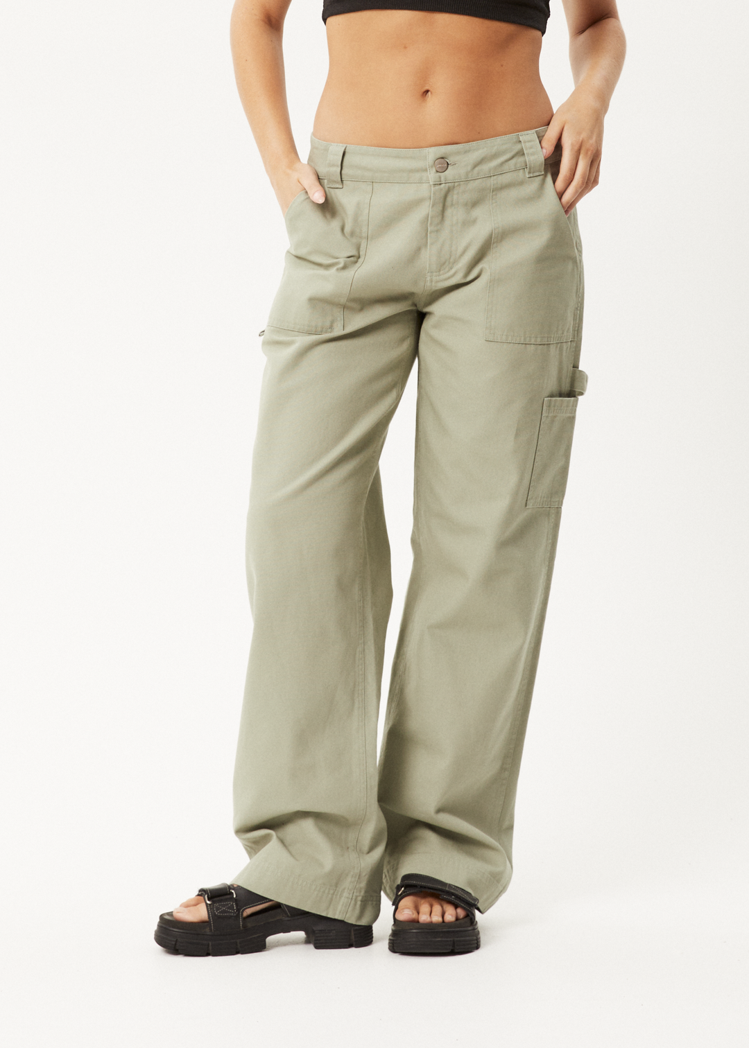 AFENDS Womens Lexi - Low Rise Carpenter Pants - Eucalyptus 