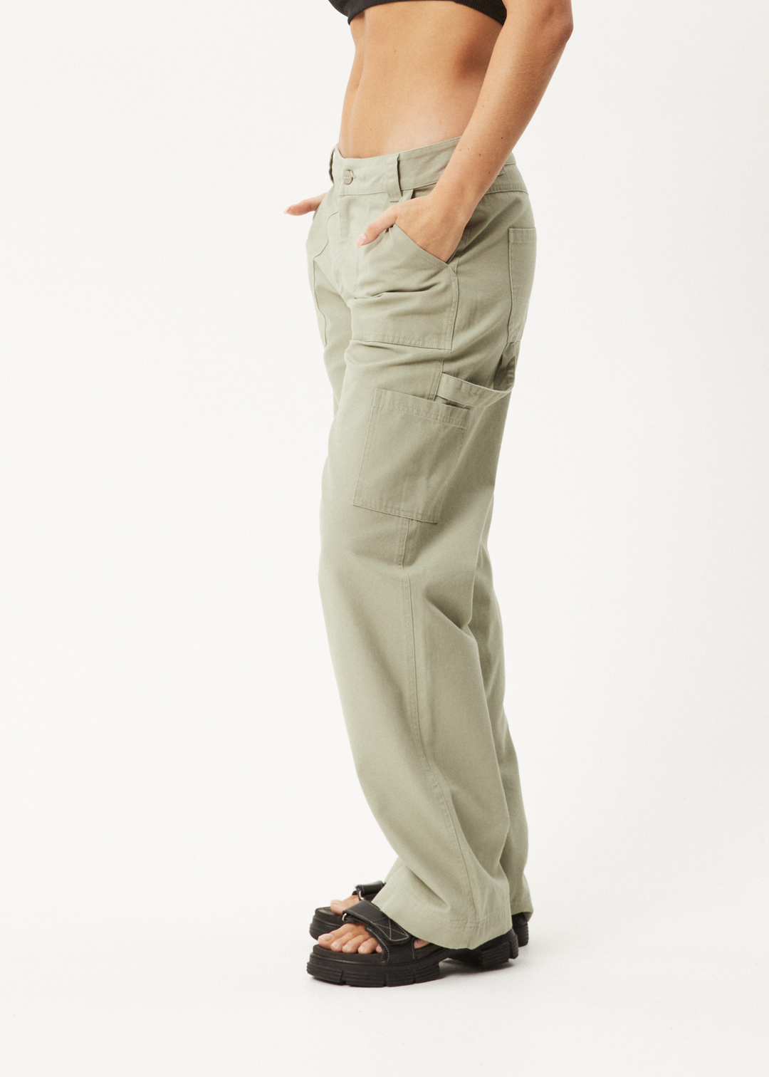 AFENDS Womens Lexi - Low Rise Carpenter Pants - Eucalyptus 