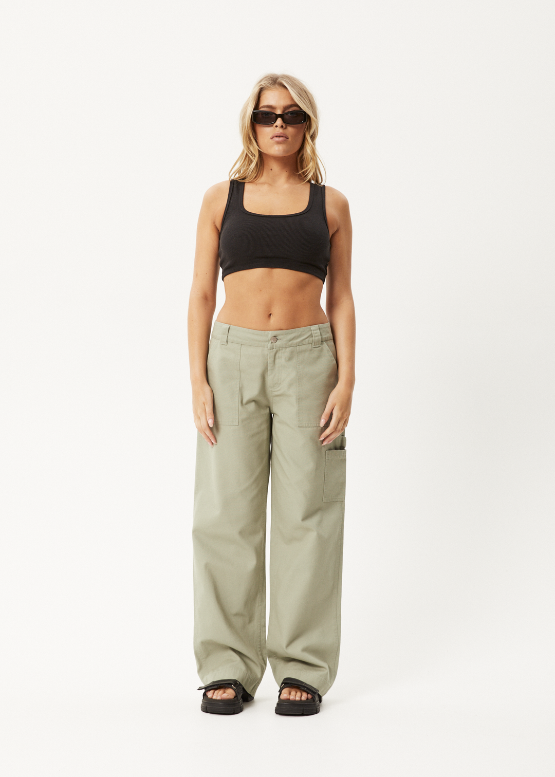 AFENDS Womens Lexi - Low Rise Carpenter Pants - Eucalyptus 