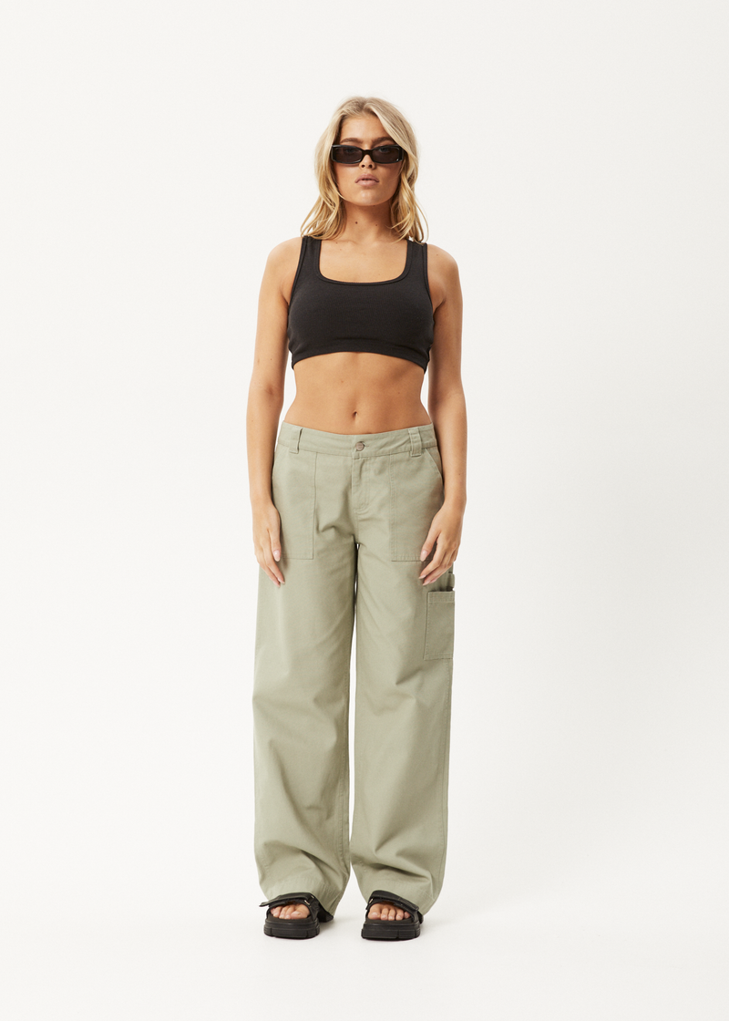 AFENDS Womens Lexi - Low Rise Carpenter Pants - Eucalyptus