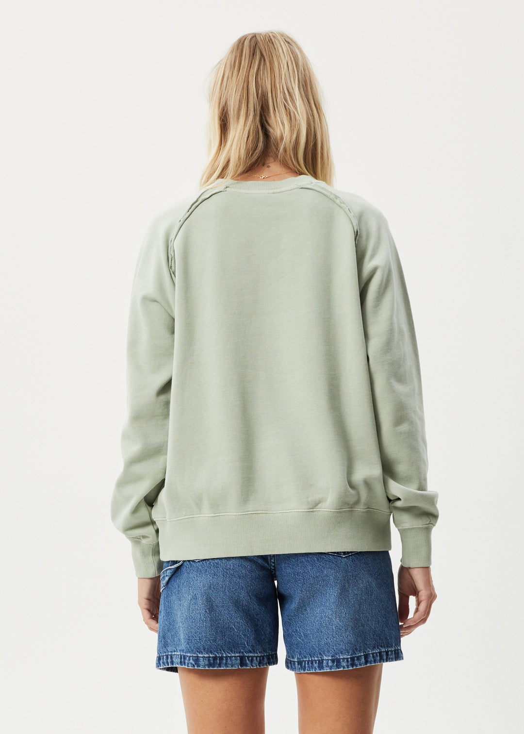 AFENDS Womens Cutback - Raglan Crewneck - Eucalyptus 