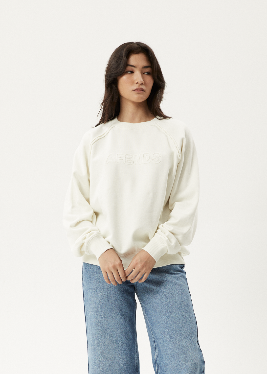 AFENDS Womens Cutback - Raglan Crewneck - Off White 