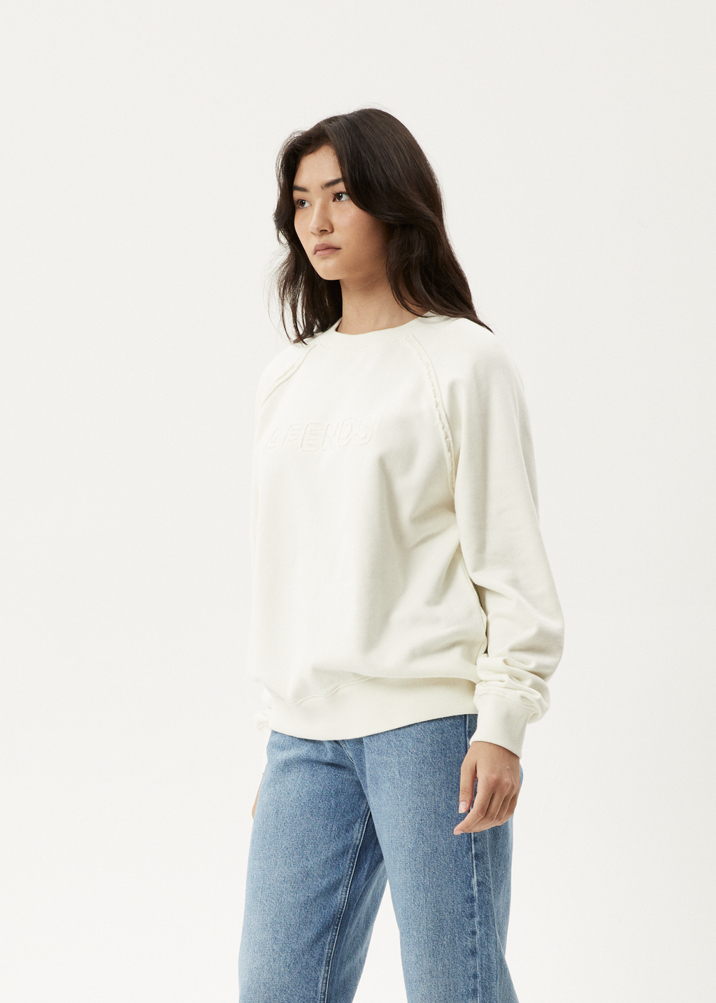 AFENDS Womens Cutback - Raglan Crew Neck Jumper - Off White