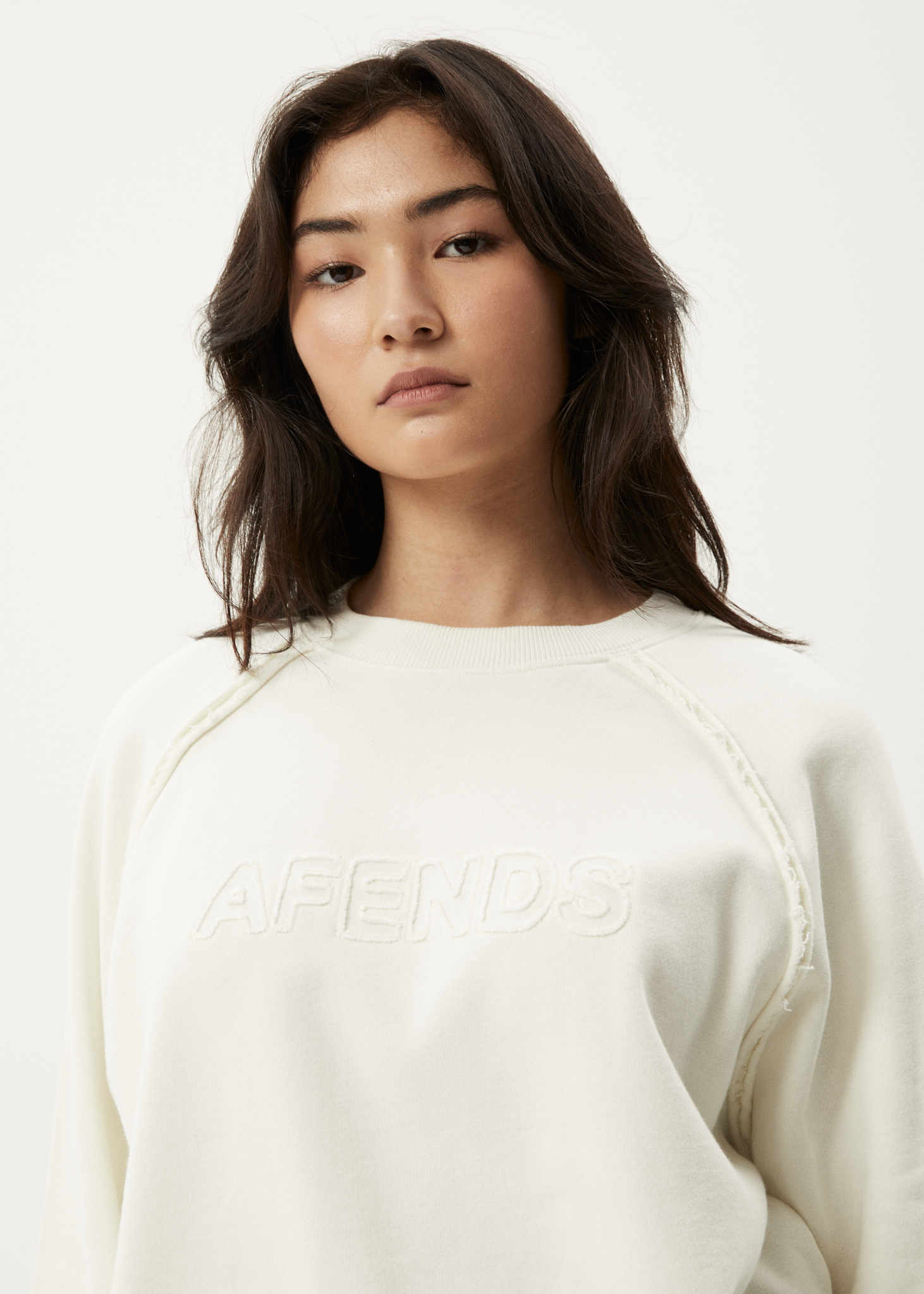 AFENDS Womens Cutback - Raglan Crew Neck Jumper - Off White