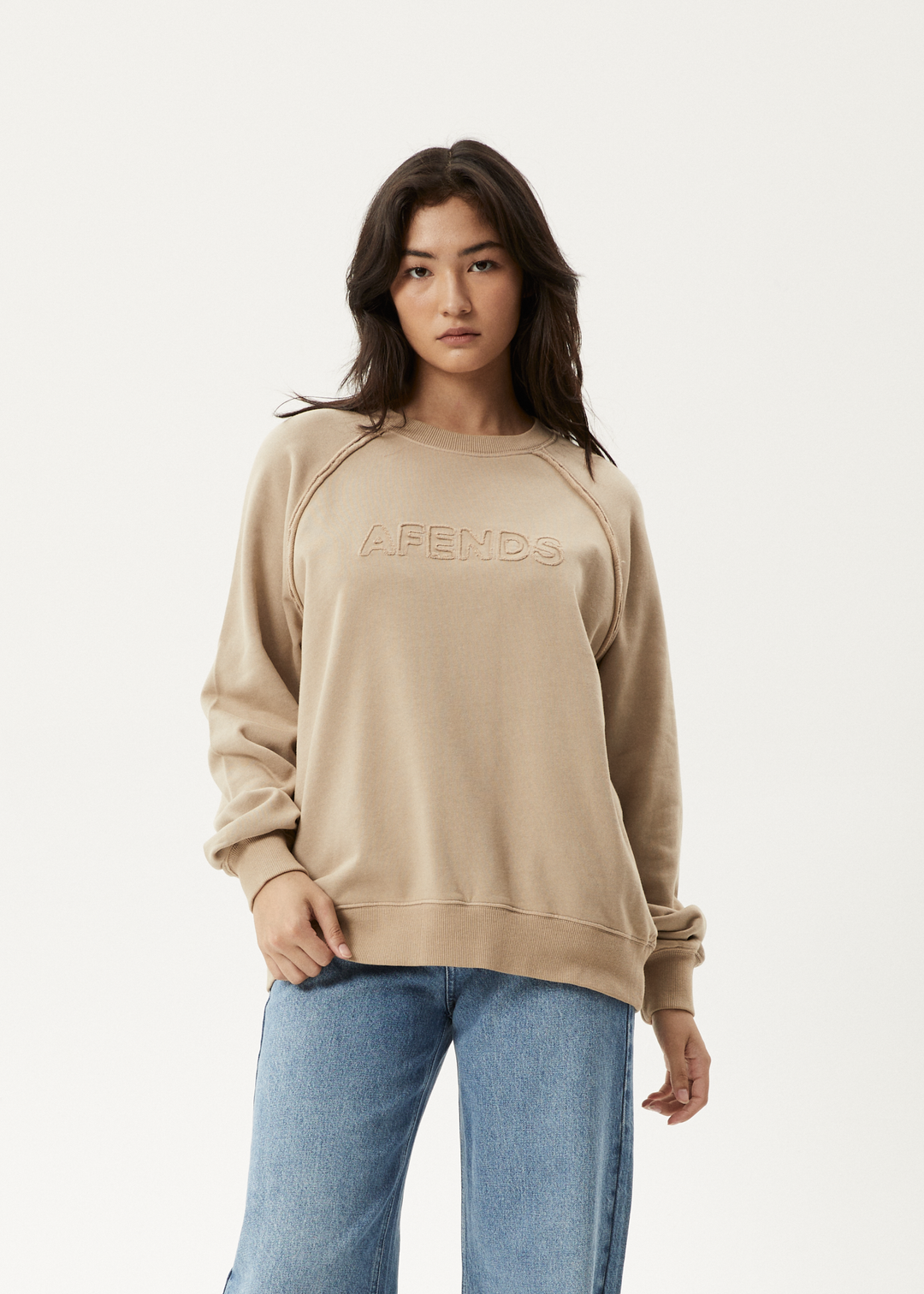 AFENDS Womens Cutback - Raglan Crewneck - Taupe 