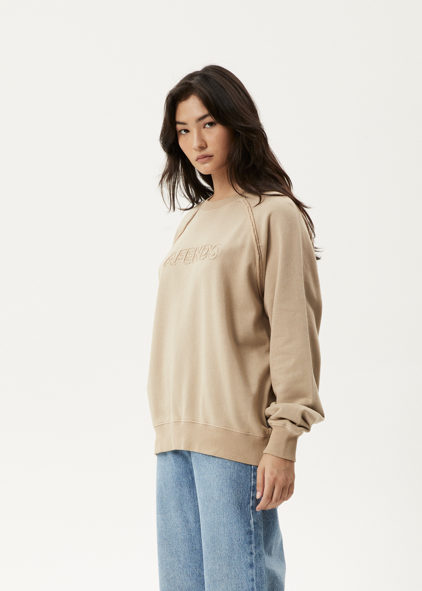 AFENDS Womens Cutback - Raglan Crew Neck Jumper - Taupe