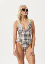 Afends Womens Check Out -  Check One Piece - Moonbeam Check - Afends womens check out    check one piece   moonbeam check 