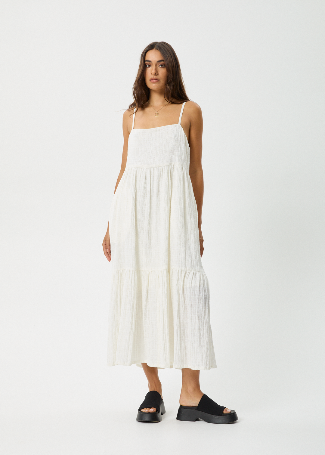 AFENDS Womens Calm - Seersucker Maxi Dress - White 