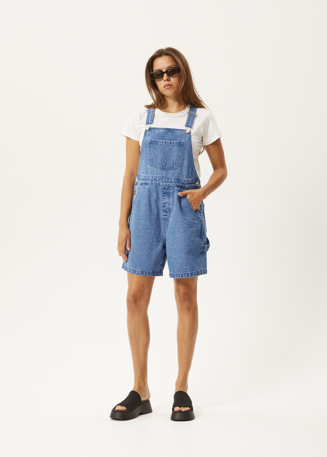 AFENDS Womens Lewi - Short Overalls - Worn Blue 