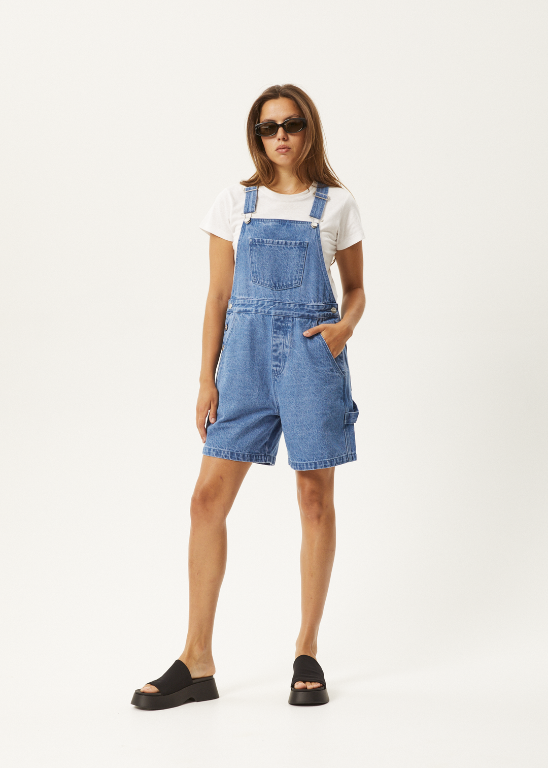 AFENDS Womens Lewi - Short Overalls - Worn Blue 