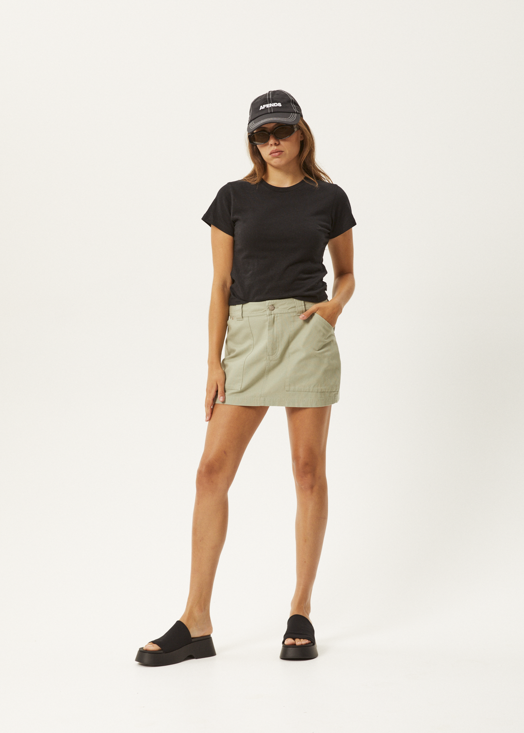 AFENDS Womens Lexi - Cargo Mini Skirt - Eucalyptus 