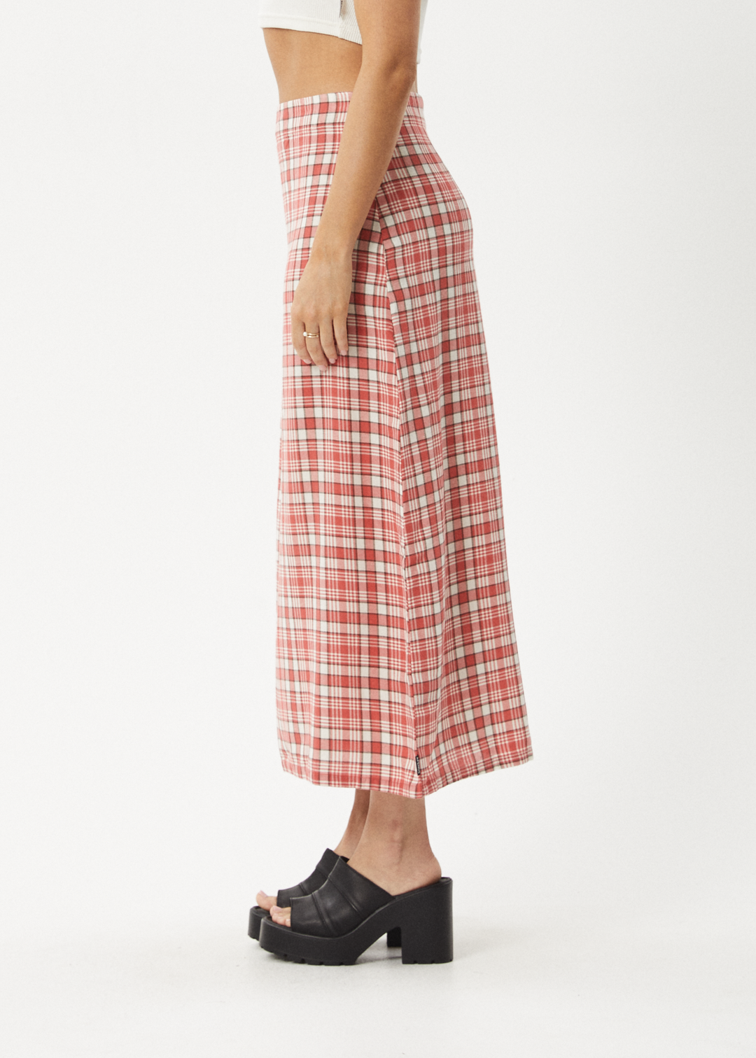 AFENDS Womens Check Out - Midi Skirt - Red Check 