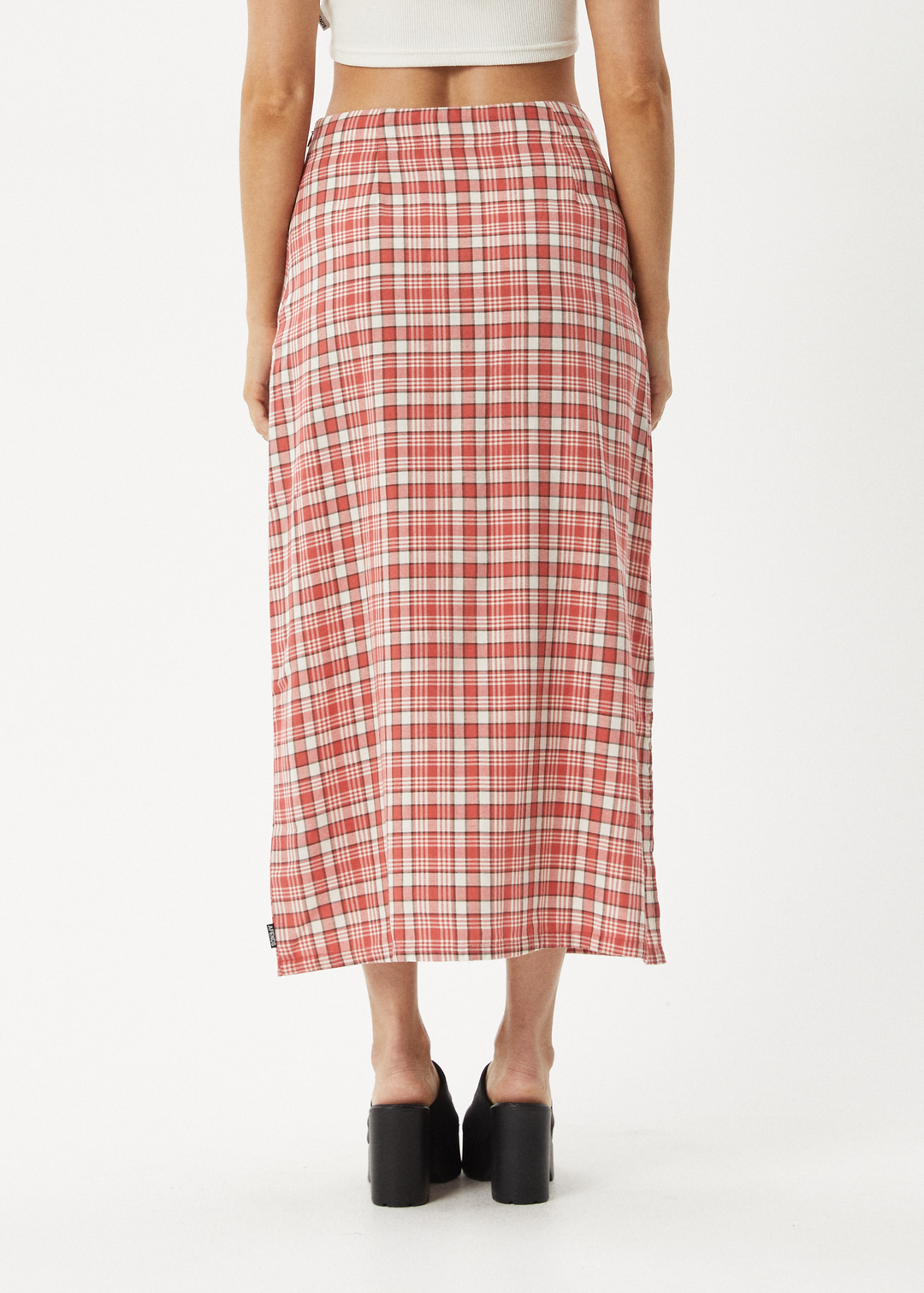 AFENDS Womens Check Out - Midi Skirt - Red Check 