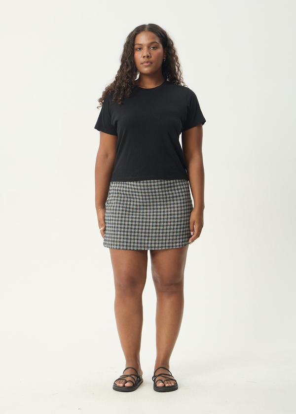 AFENDS Womens Asta - Seersucker Mini Skirt - Steel Check