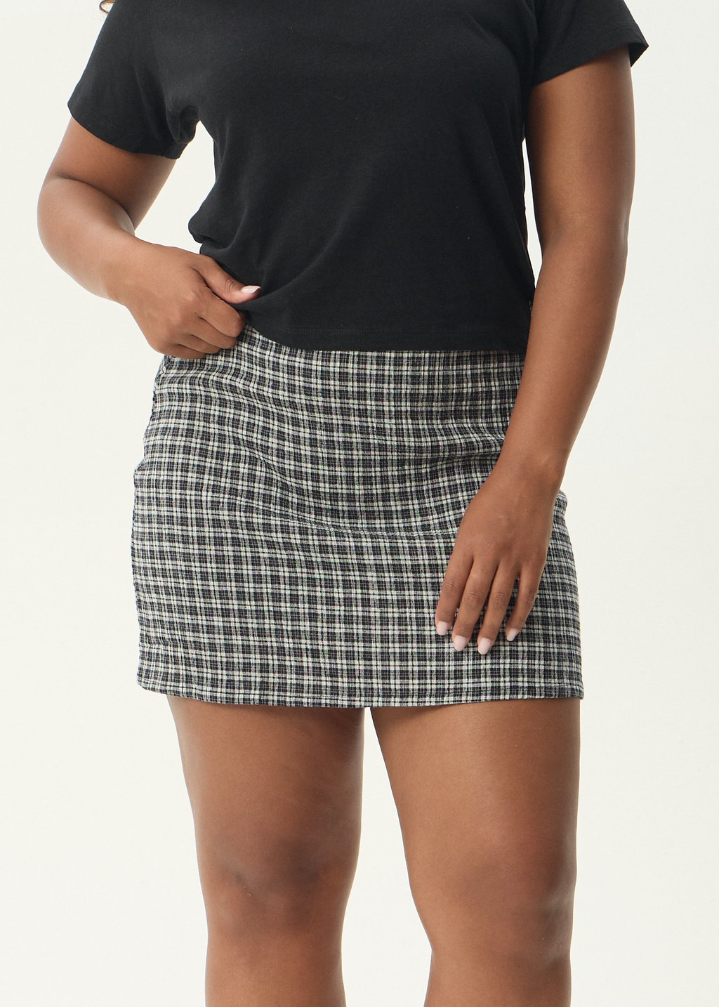AFENDS Womens Asta - Seersucker Mini Skirt - Steel Check
