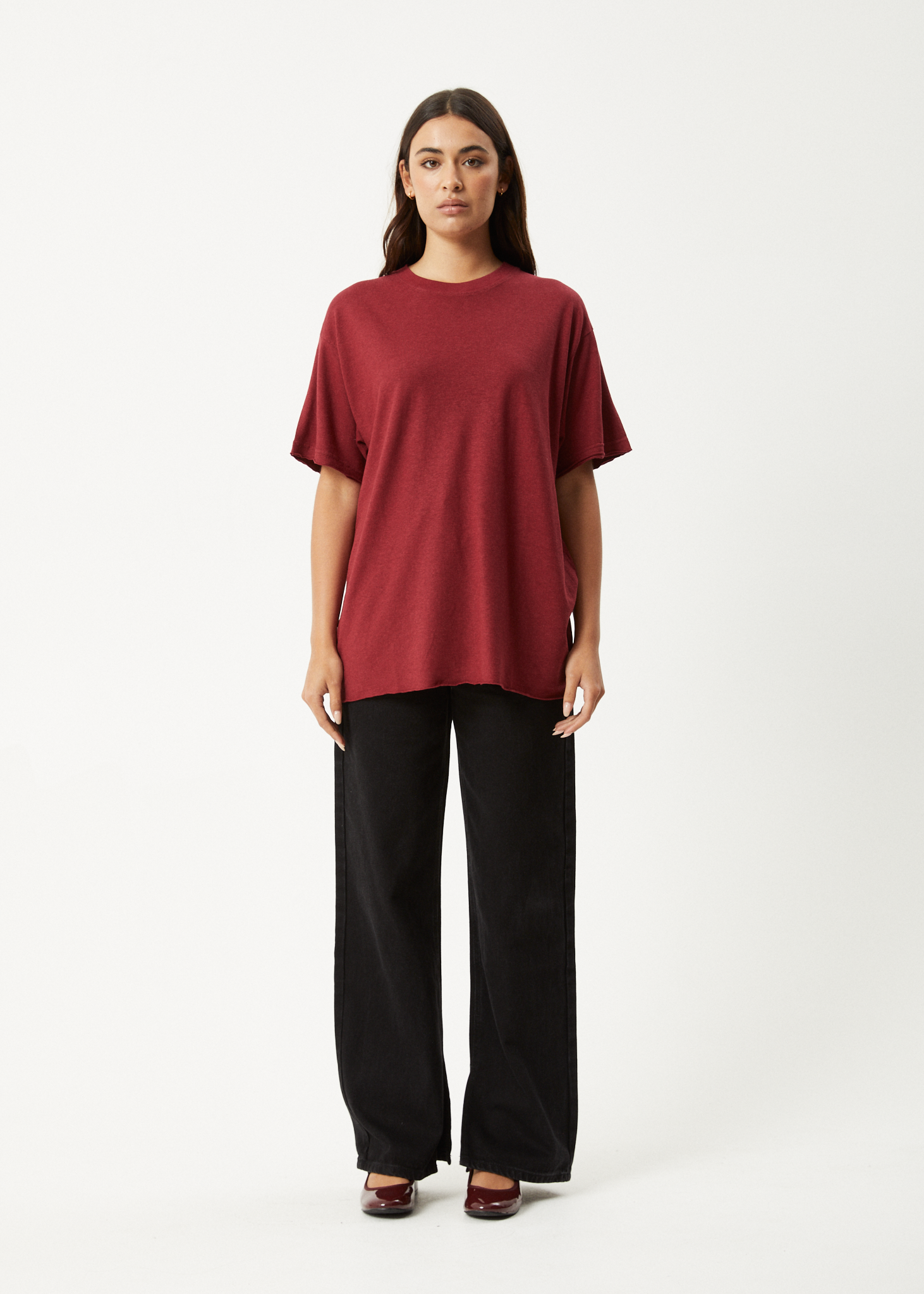 AFENDS Womens Slay - Oversized Tee - Burgundy