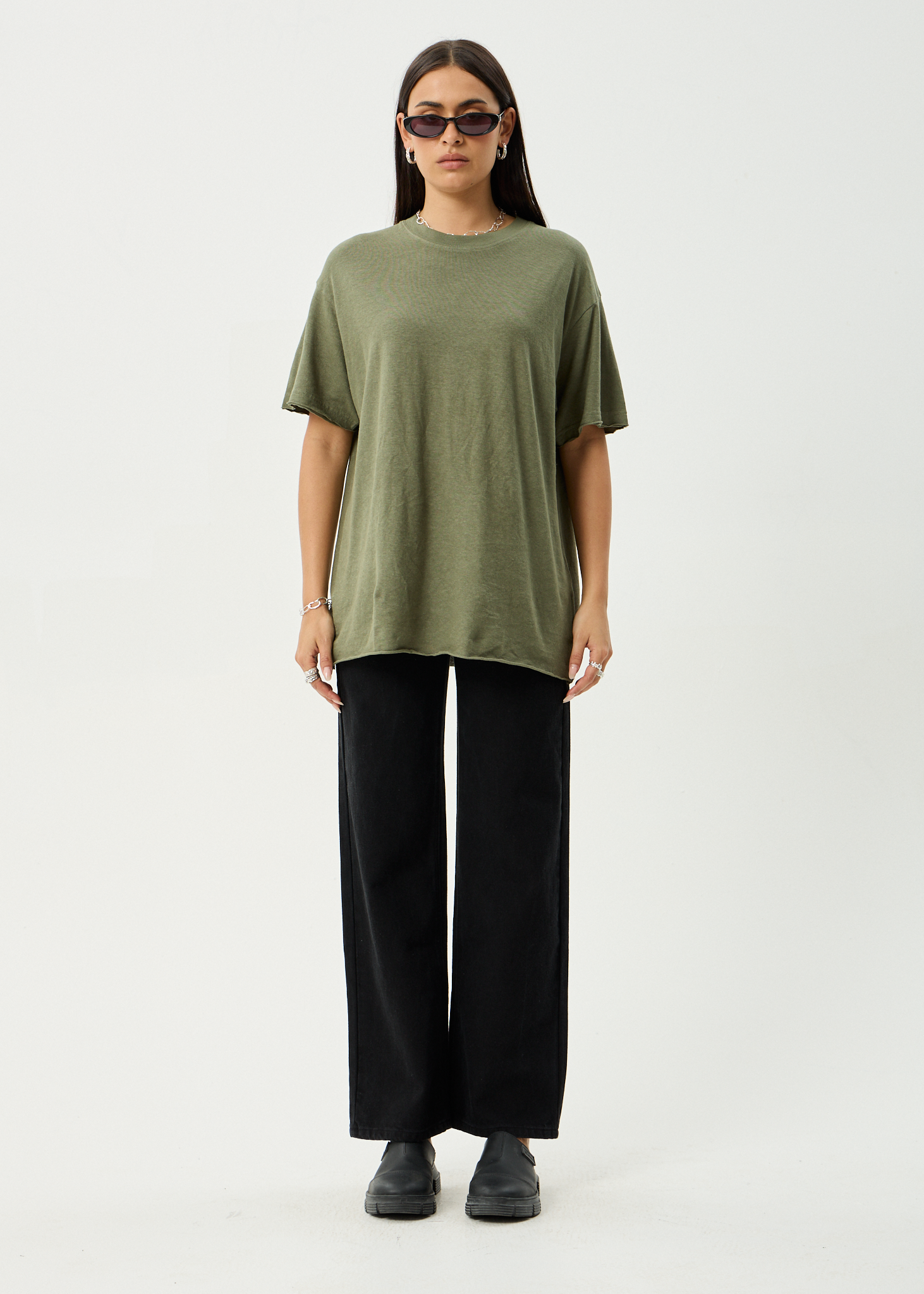 AFENDS Womens Slay - Oversized Tee - Deep Olive