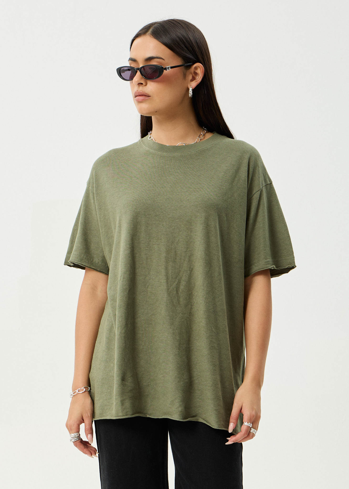 AFENDS Womens Slay - Oversized Tee - Deep Olive