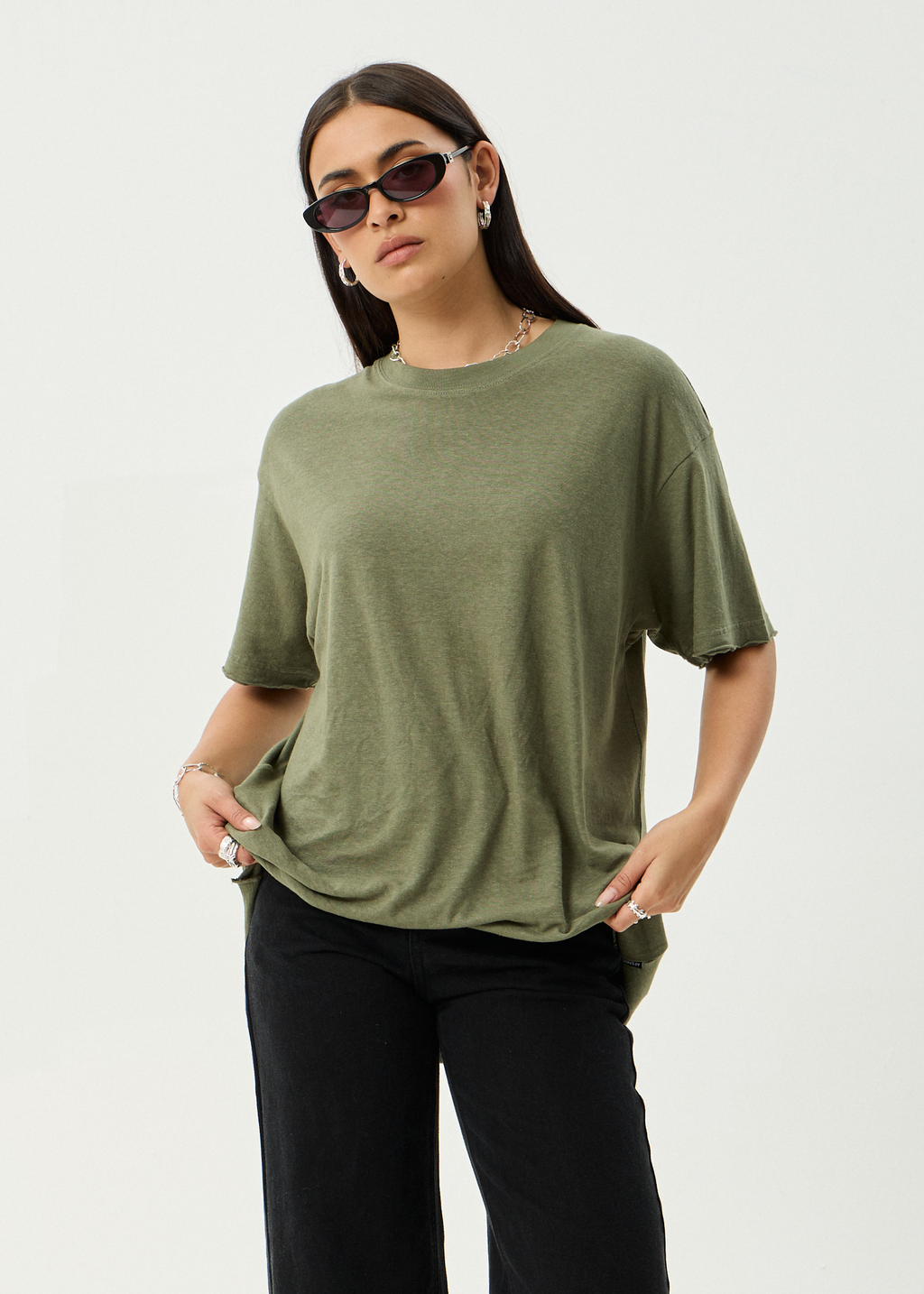 AFENDS Womens Slay - Oversized Tee - Deep Olive