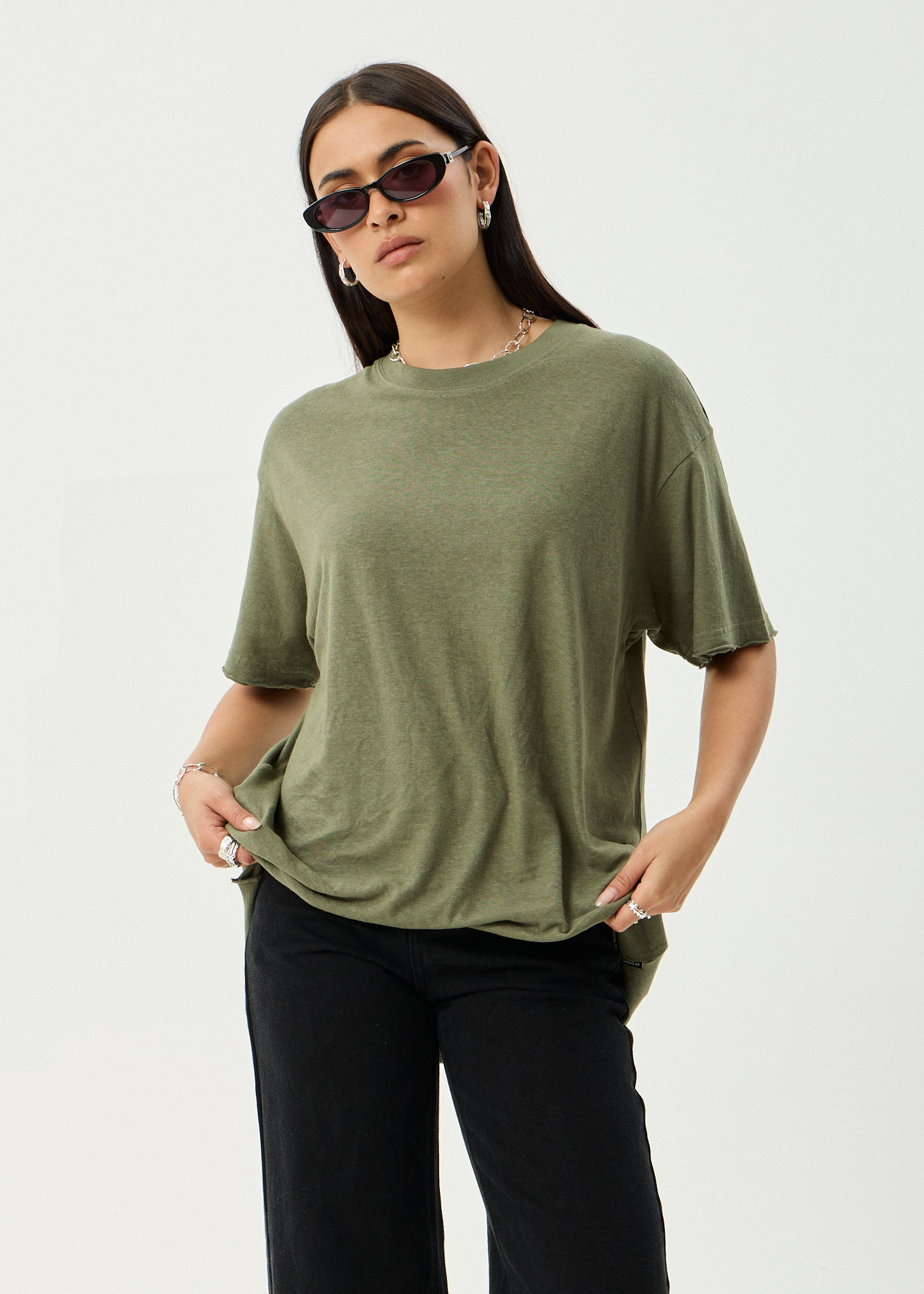 AFENDS Womens Slay - Oversized Tee - Deep Olive