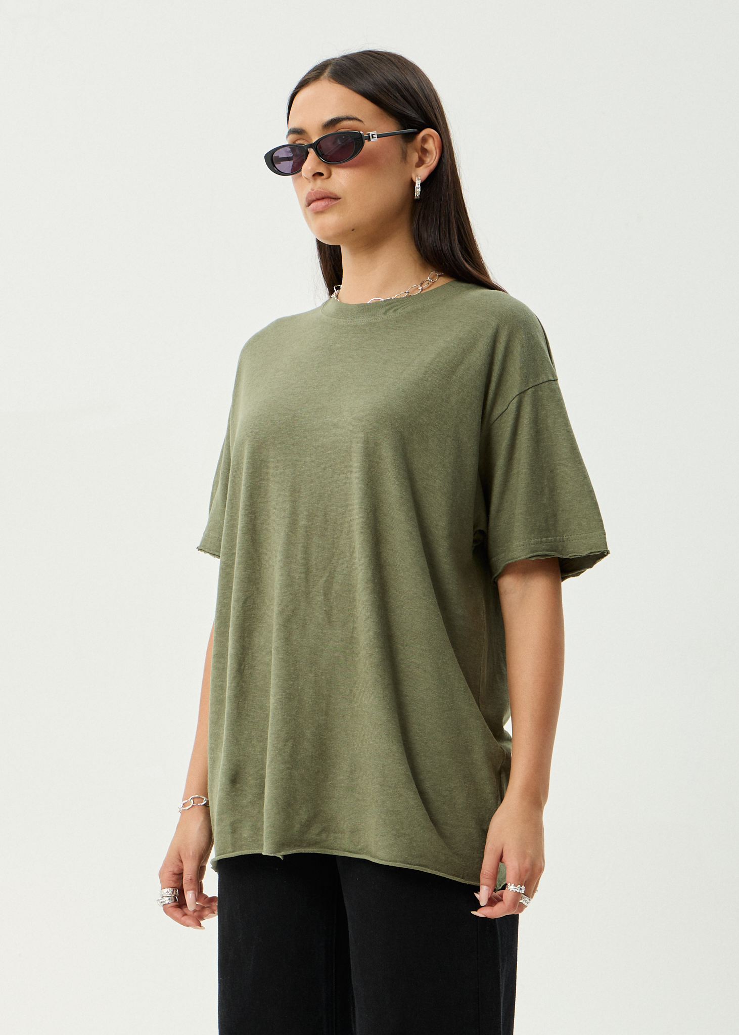AFENDS Womens Slay - Oversized Tee - Deep Olive