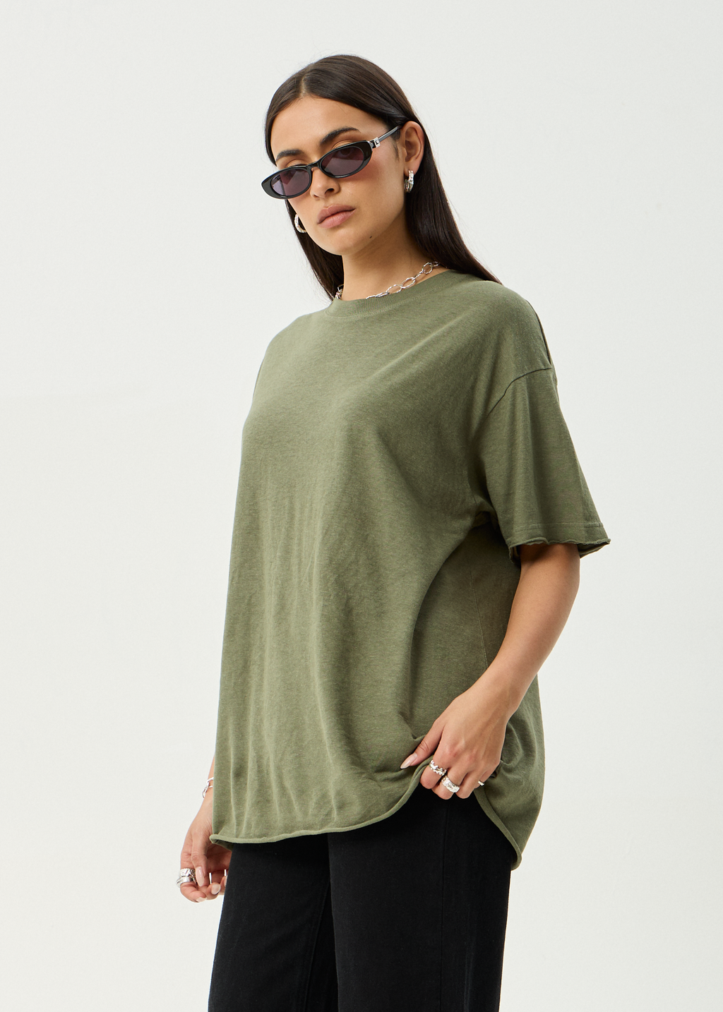 AFENDS Womens Slay - Oversized Tee - Deep Olive