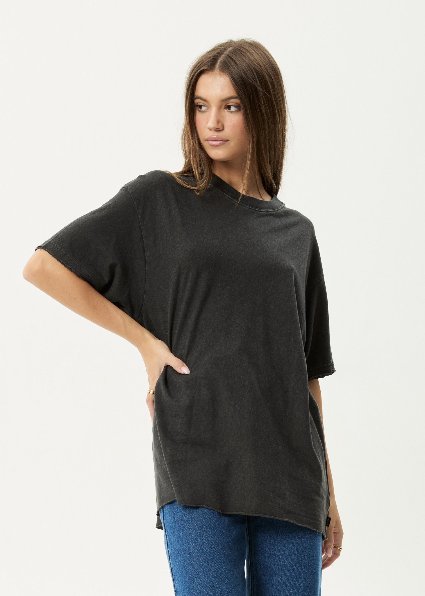 AFENDS Womens Slay - Oversized Tee - Stone Black