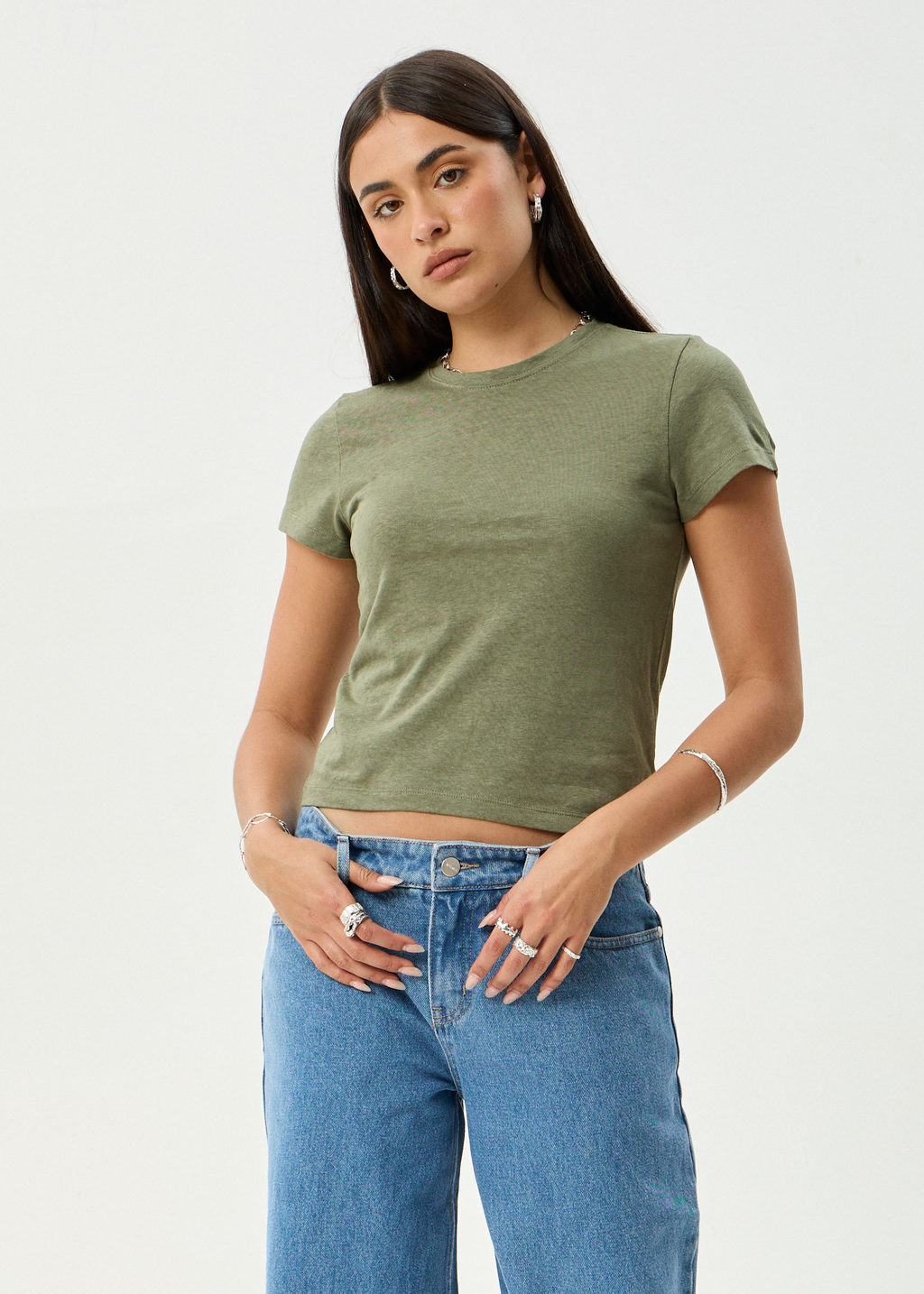 AFENDS Womens Carmen - Baby Tee - Deep Olive