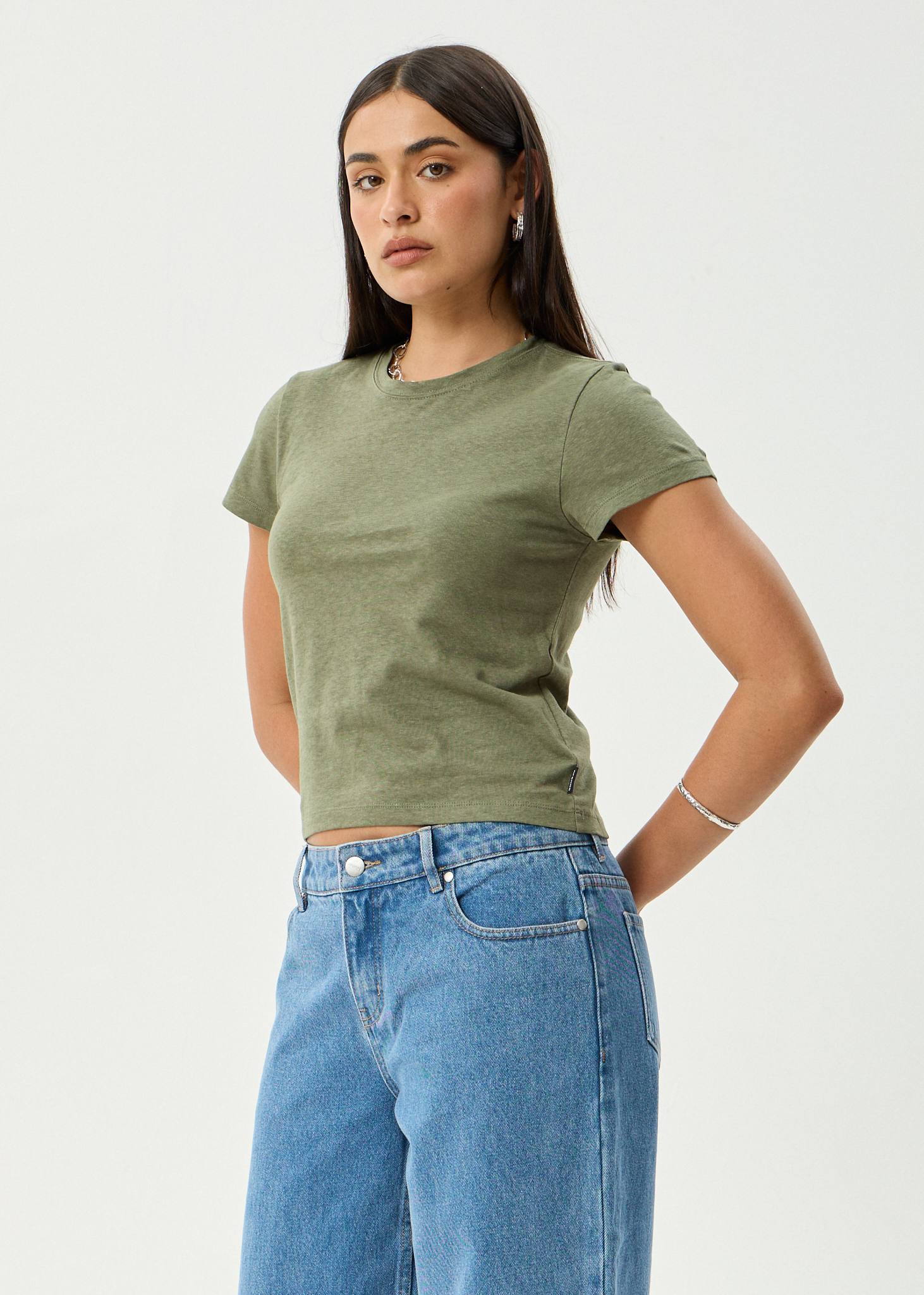 AFENDS Womens Carmen - Baby Tee - Deep Olive