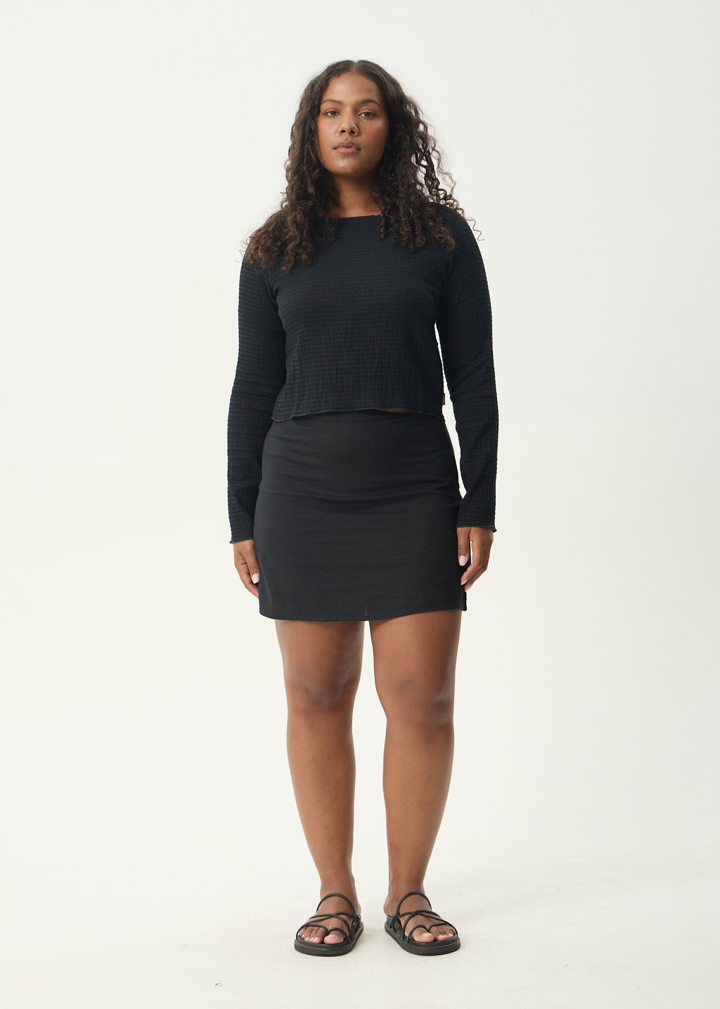 AFENDS Womens Focus - Seersucker Long Sleeve Top - Black