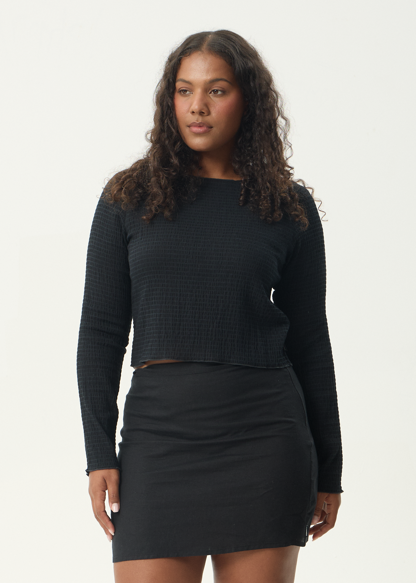 AFENDS Womens Focus - Seersucker Long Sleeve Top - Black