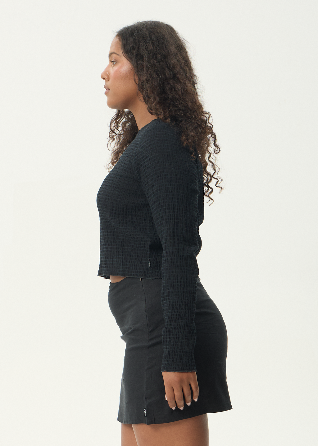 AFENDS Womens Focus - Seersucker Long Sleeve Top - Black