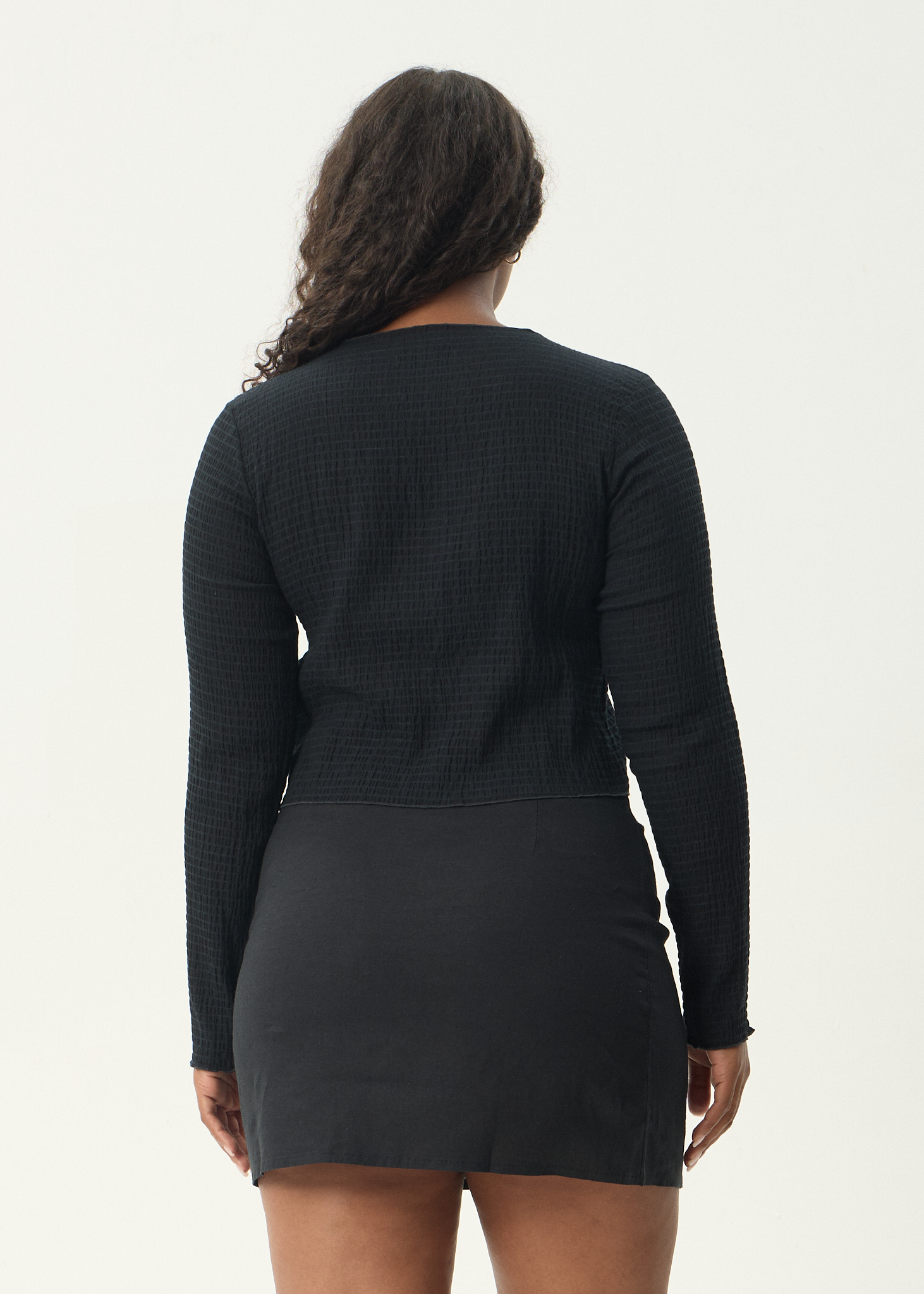 AFENDS Womens Focus - Seersucker Long Sleeve Top - Black