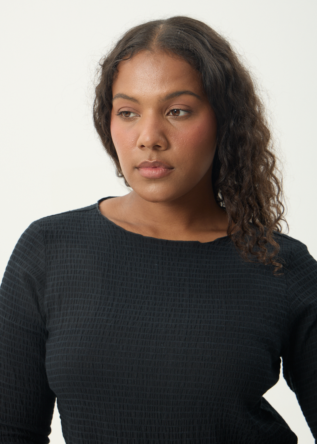 AFENDS Womens Focus - Seersucker Long Sleeve Top - Black