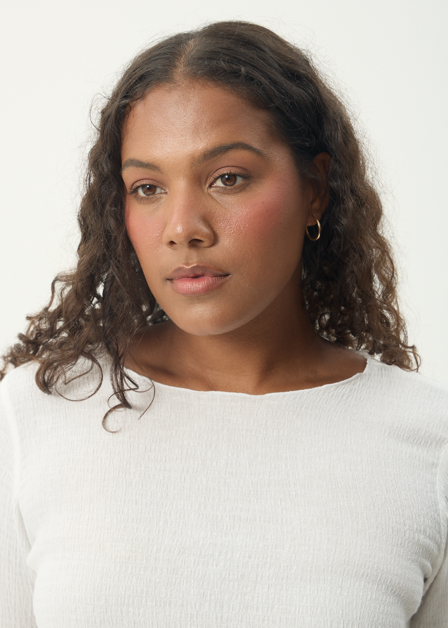 AFENDS Womens Focus - Seersucker Long Sleeve Top - Off White