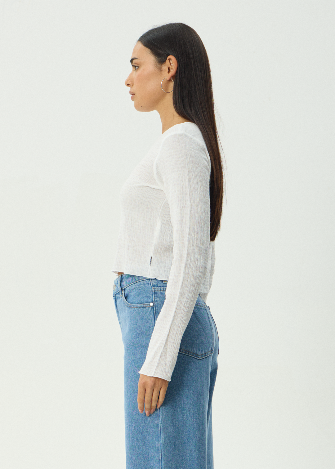 AFENDS Womens Focus - Seersucker Long Sleeve Top - Off White