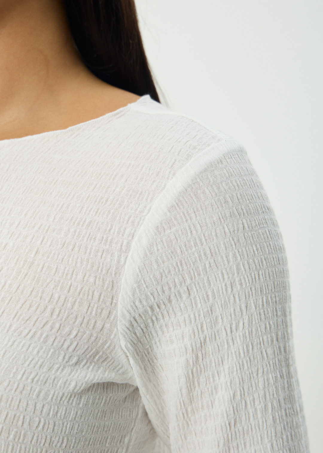 AFENDS Womens Focus - Seersucker Long Sleeve Top - Off White
