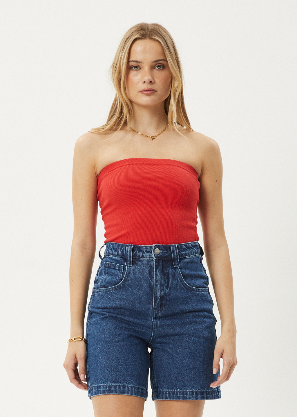 AFENDS Womens Jamie - Rib Tube Top - Tomato
