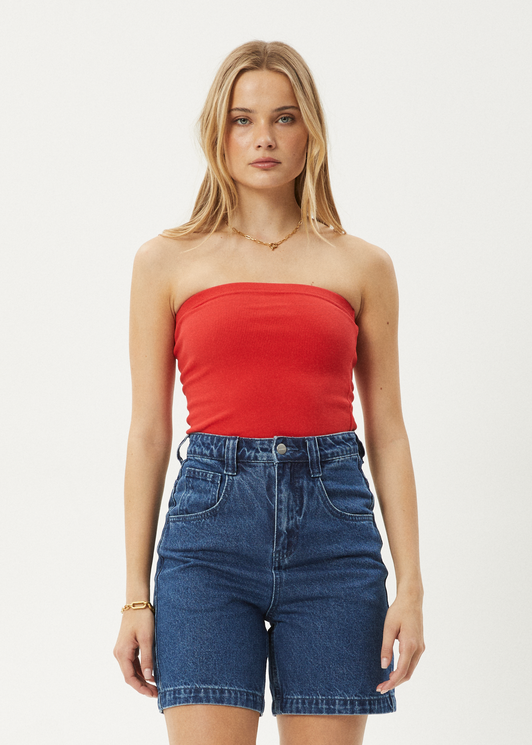 AFENDS Womens Jamie - Rib Tube Top - Tomato 