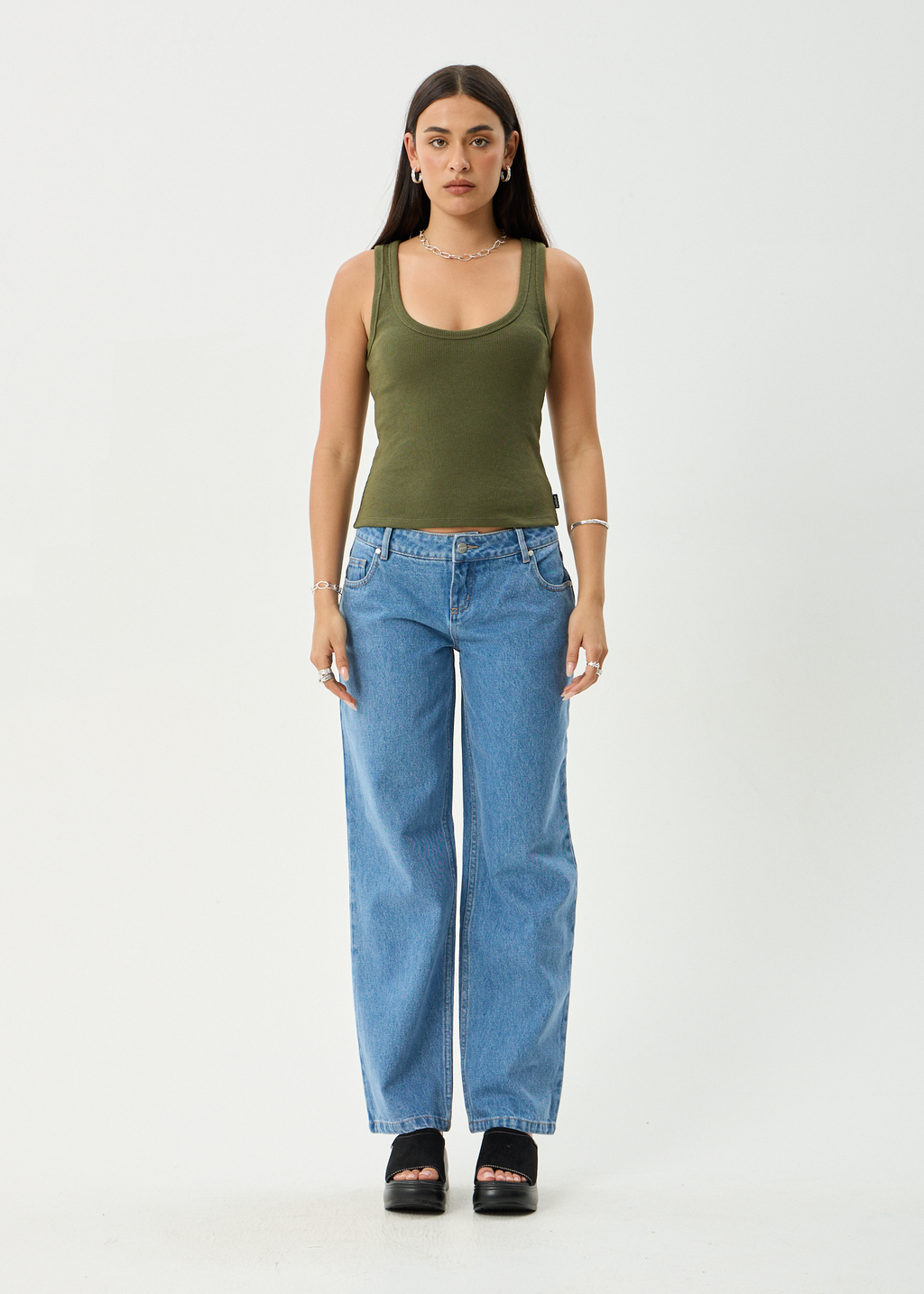 AFENDS Womens Layden - Rib Singlet - Deep Olive