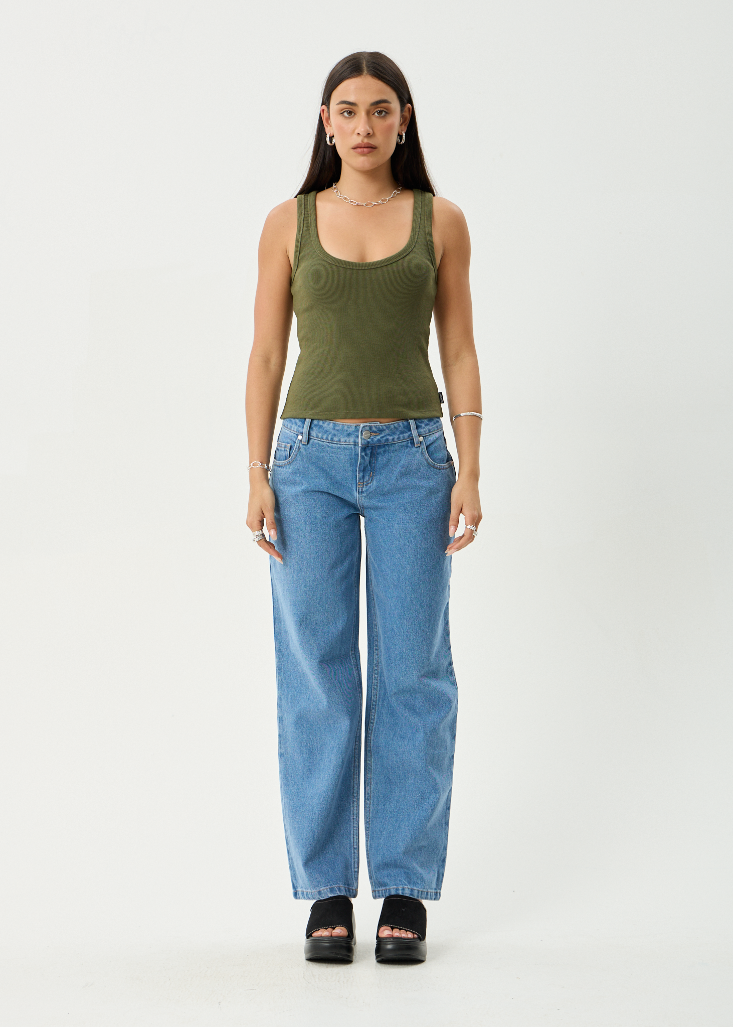 AFENDS Womens Layden - Rib Singlet - Deep Olive