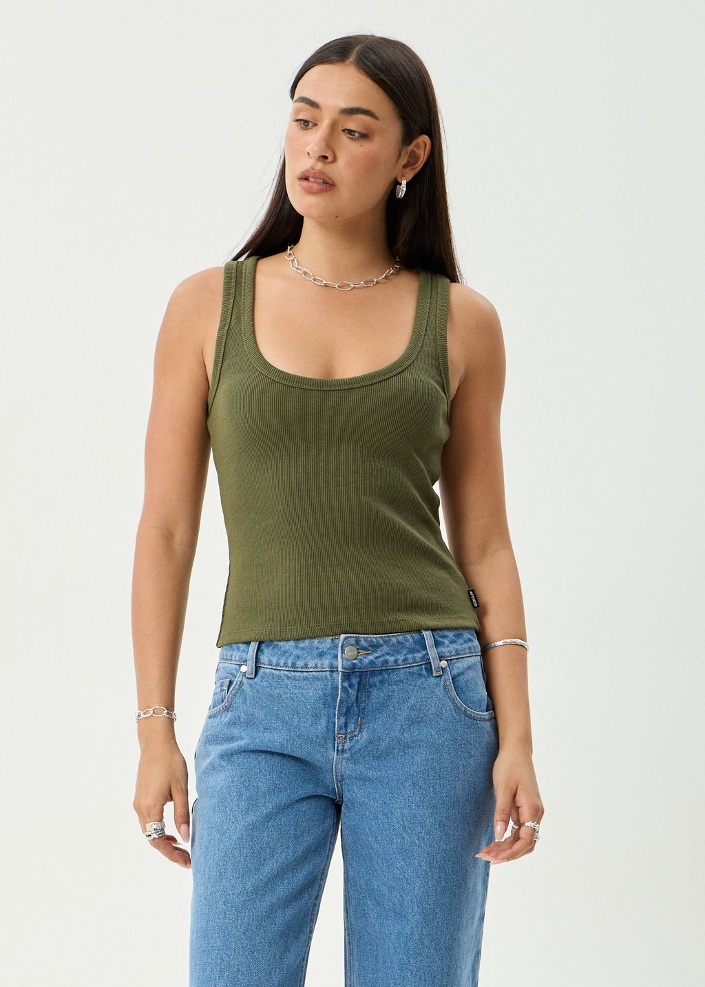 AFENDS Womens Layden - Rib Singlet - Deep Olive