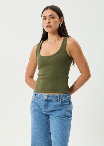 AFENDS Womens Layden - Rib Singlet - Deep Olive