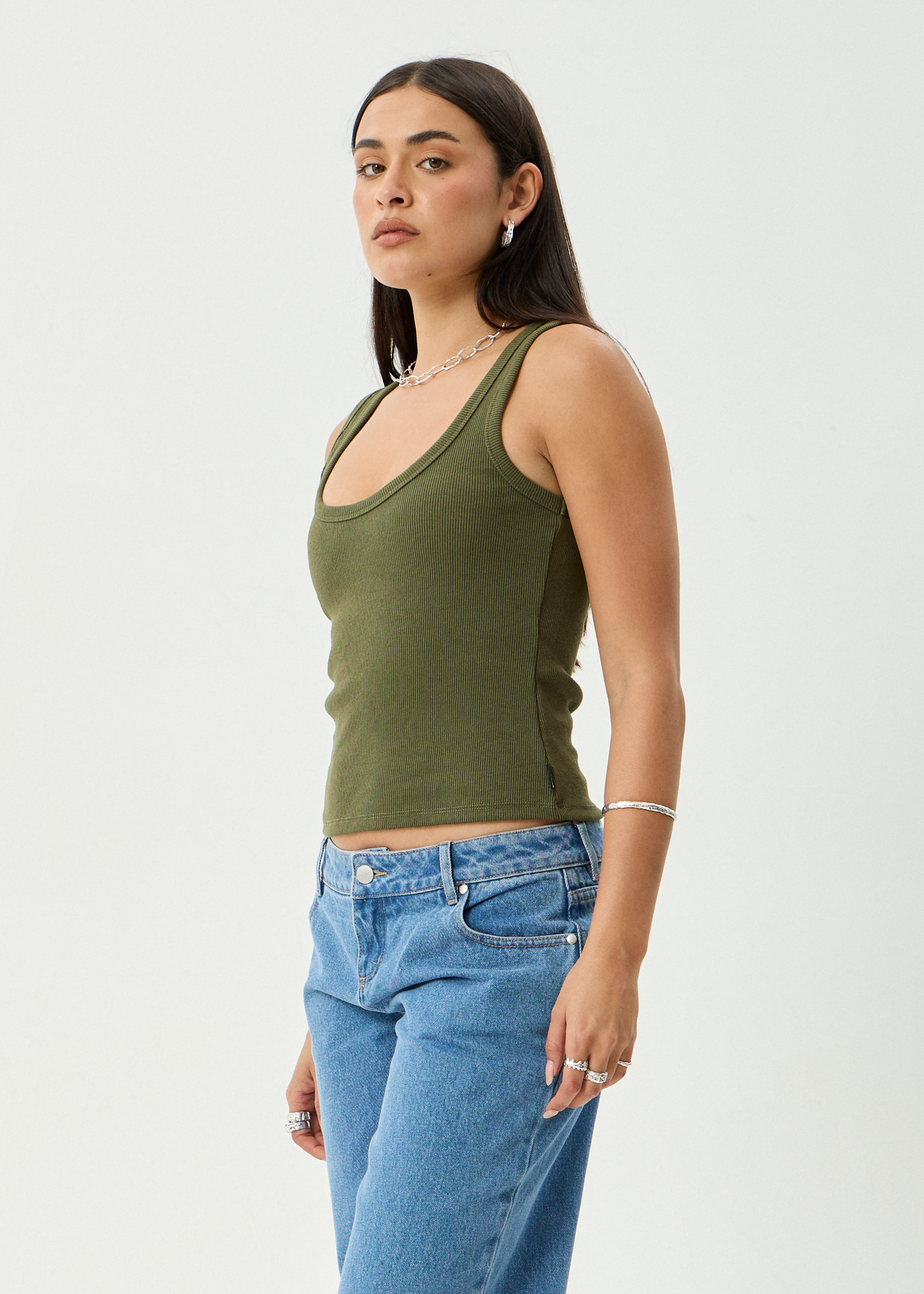 AFENDS Womens Layden - Rib Singlet - Deep Olive