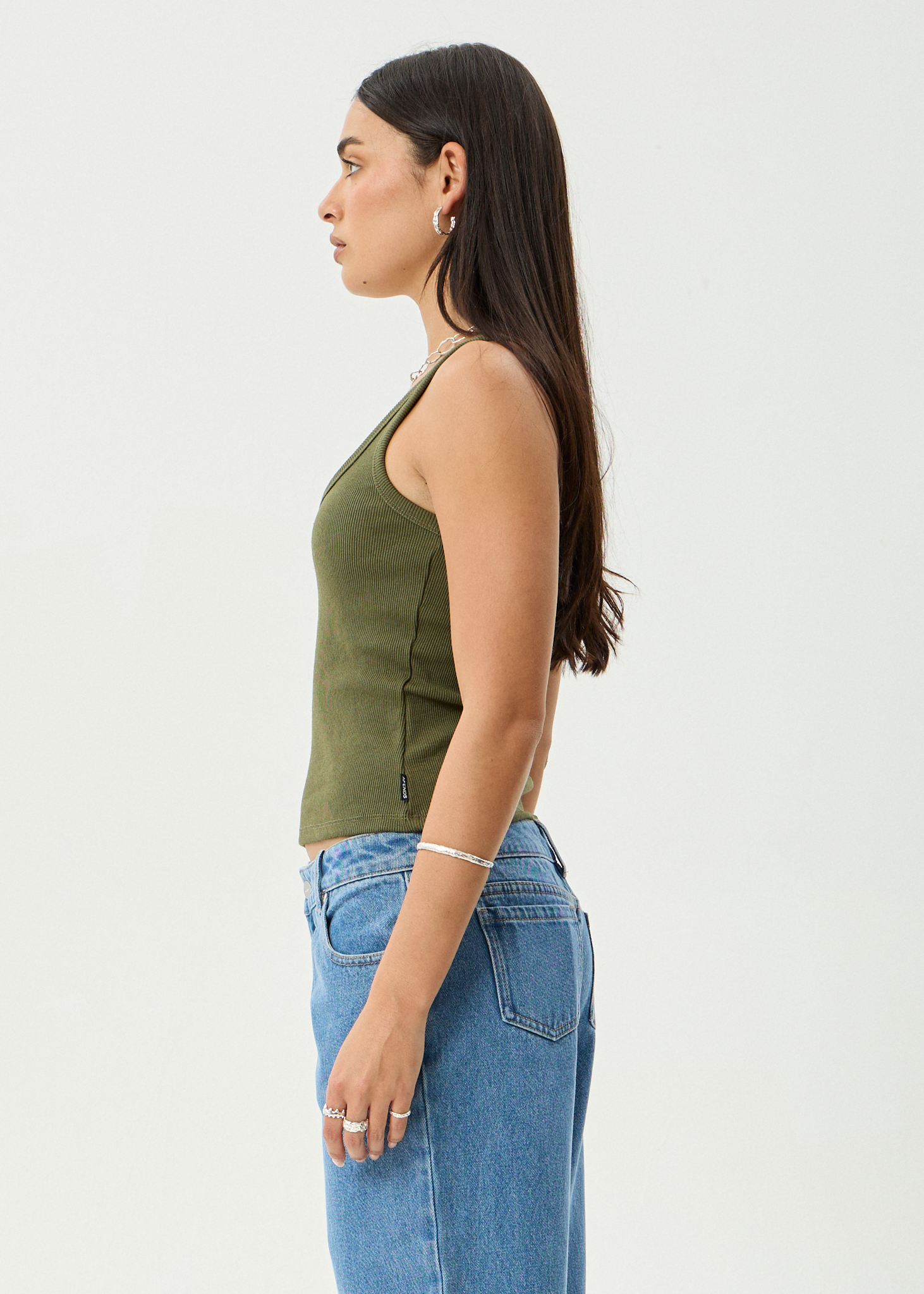 AFENDS Womens Layden - Rib Singlet - Deep Olive
