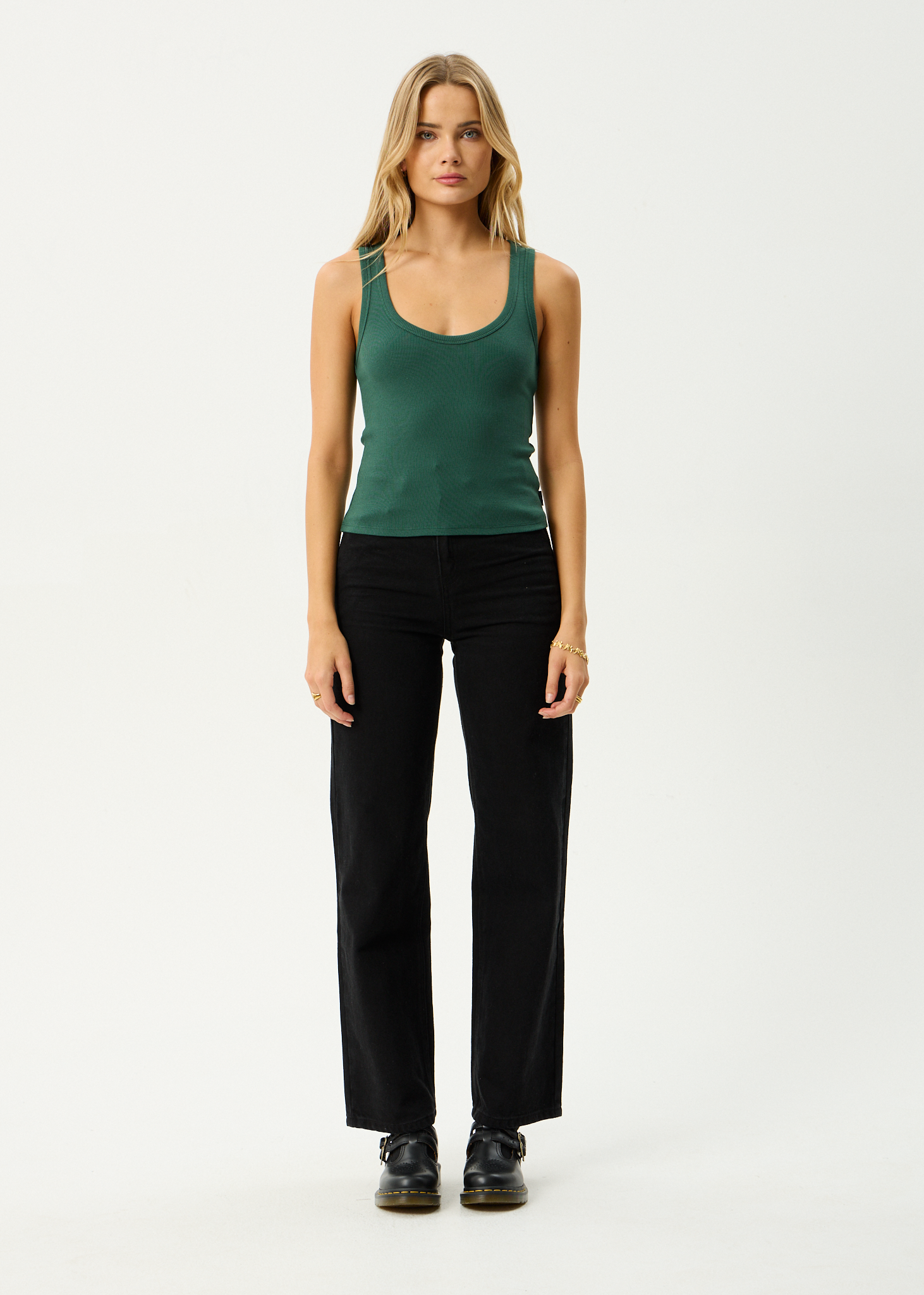 AFENDS Womens Layden - Rib Singlet - Hunter Green