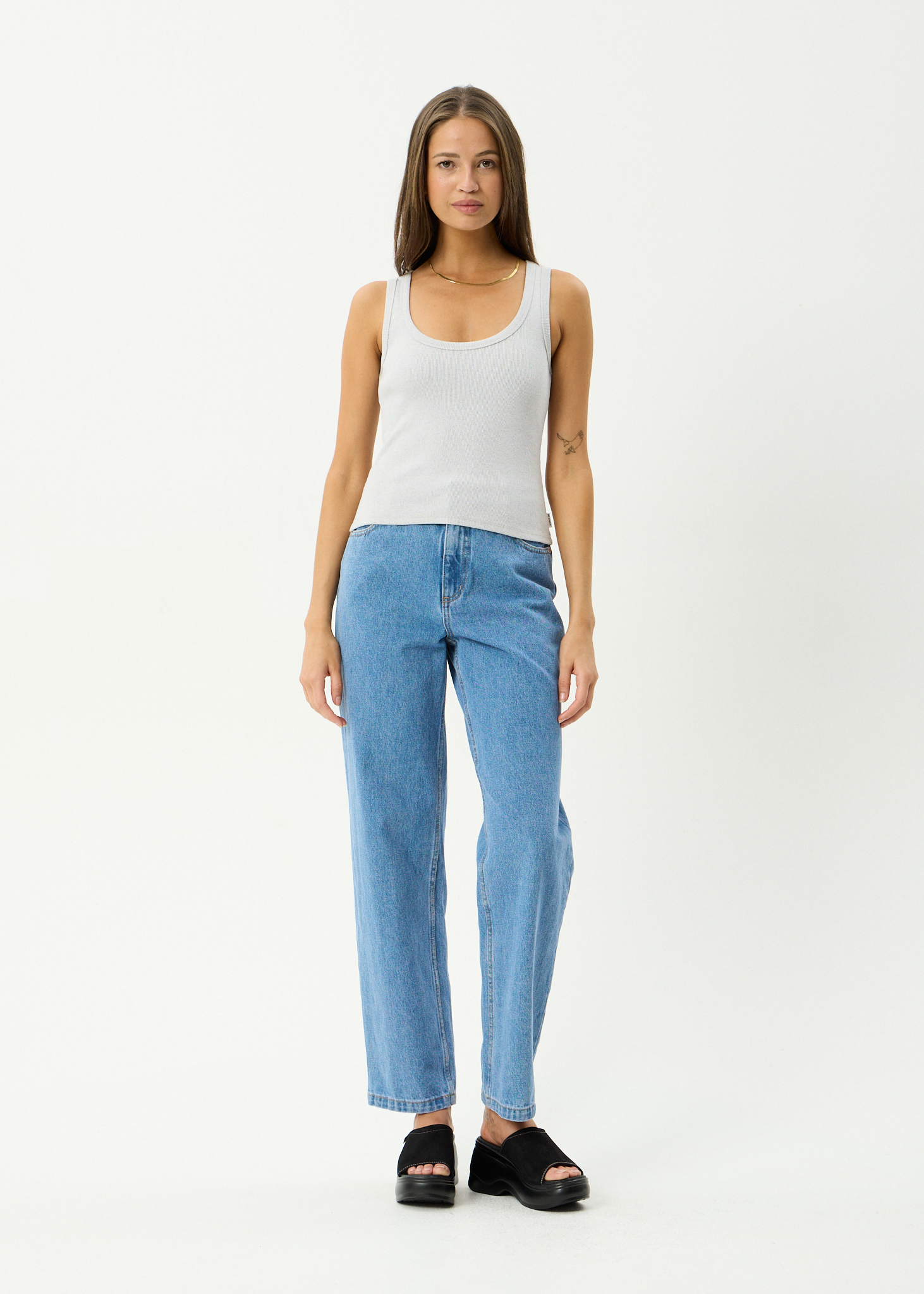 AFENDS Womens Layden - Rib Singlet - Shadow Grey Marle